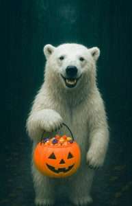Norbaere l'ours polaire passe l'Halloween